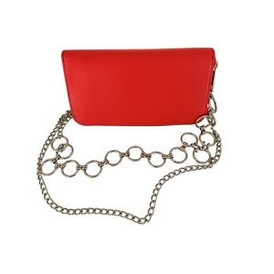 Vera Pelle leather phone crossbody wallet flame silver Italy chain strap trave